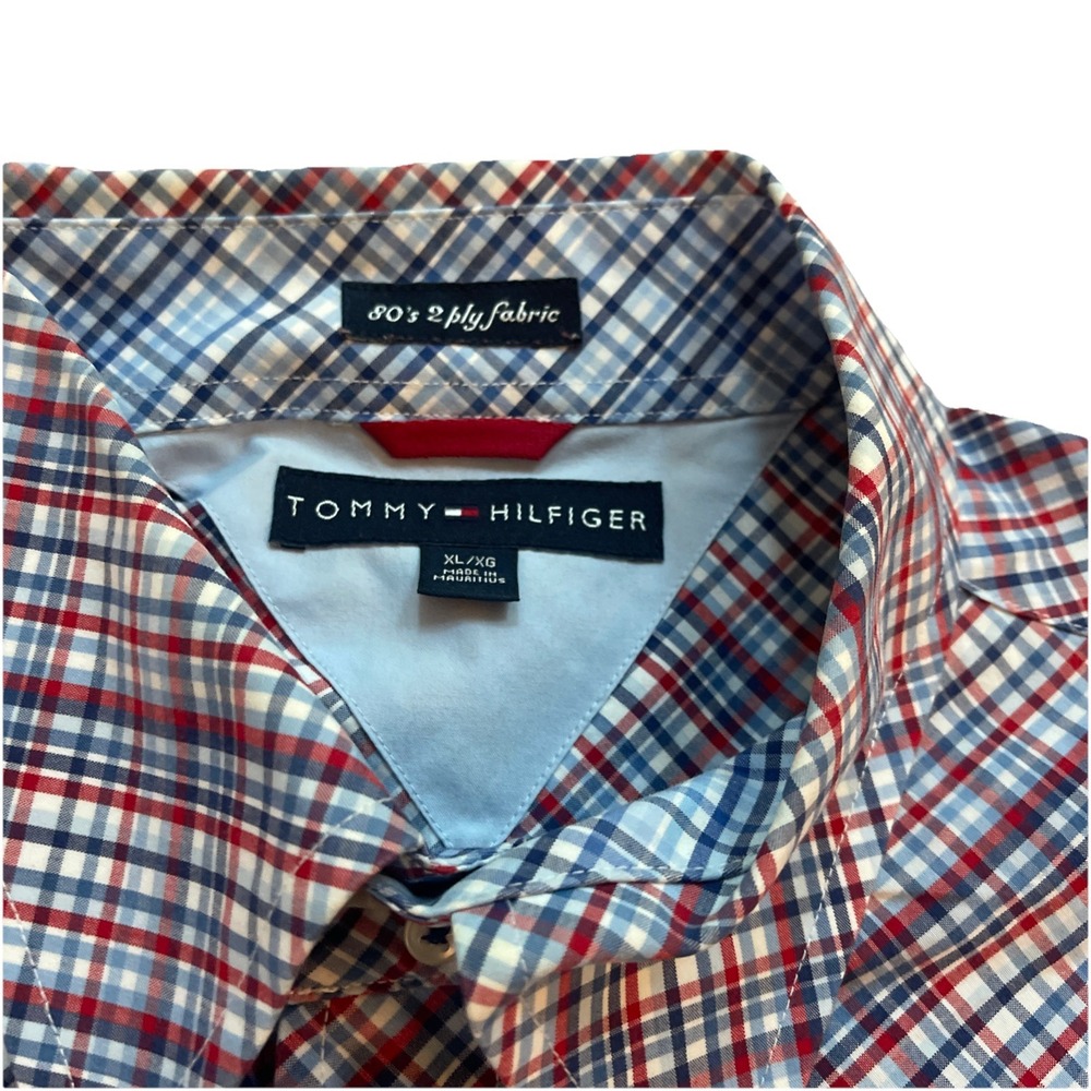 Tommy Hilfiger 80's 2ply Button Up Shirt Men's XL Red Blue Check‎ Long Sleeve - Picture 5 of 6